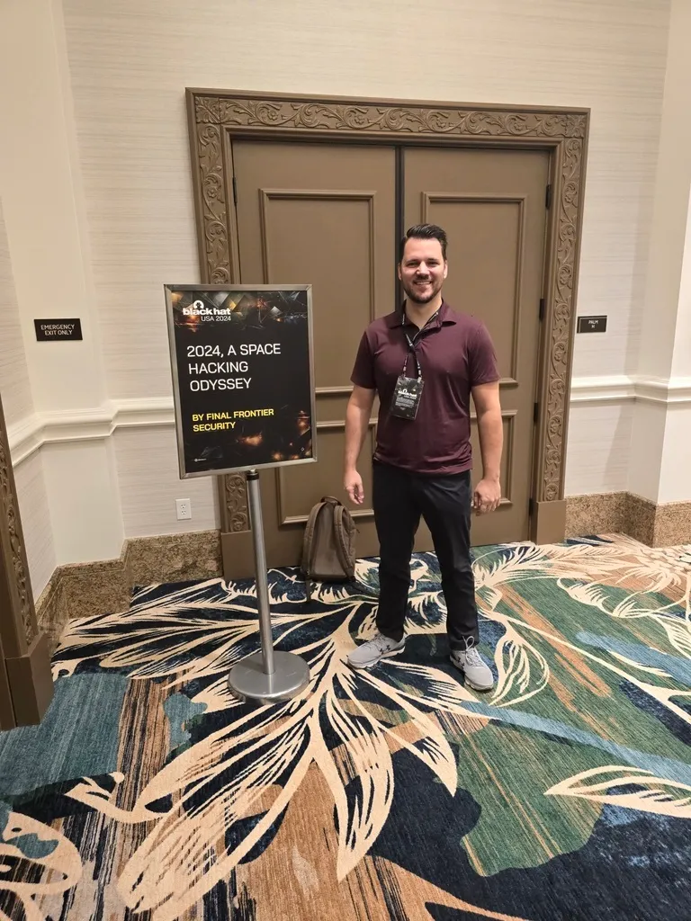 Training course sign for Space Hacking Odyssey at Black Hat conference