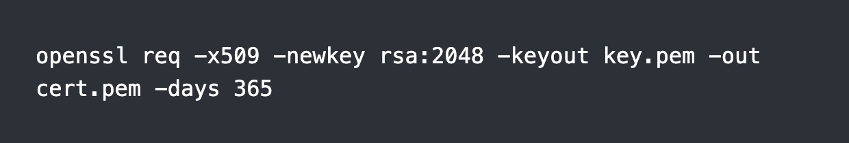Terminal showing SSL certificate generation output