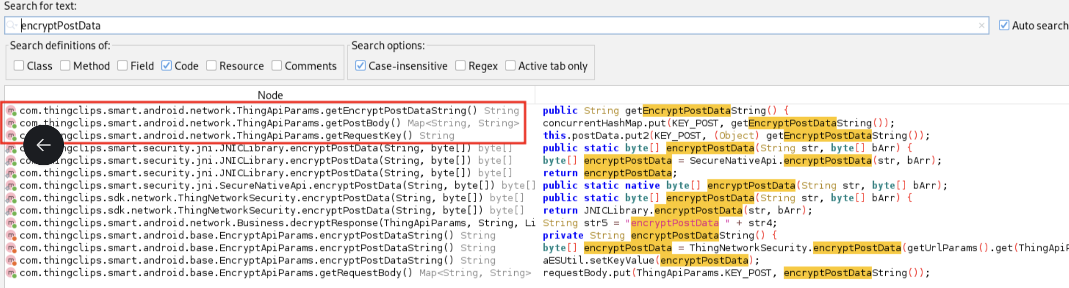 Enumerating Classes with JADX screenshot