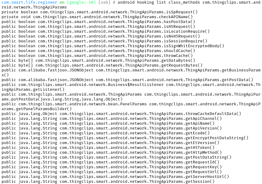 Terminal screenshot of Listing Class Methods with Objection