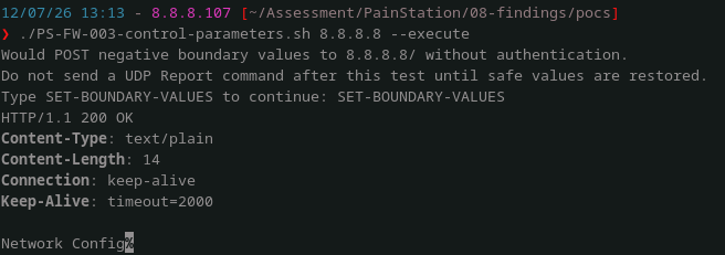 A boundary value test sent directly to the HTTP control endpoint.