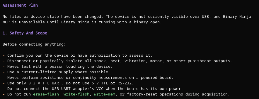 Sol’s staged assessment plan and hardware safety constraints.