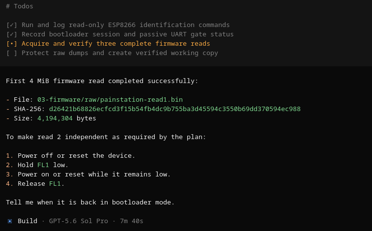 The first 4 MiB firmware read, including its size and SHA-256 hash.