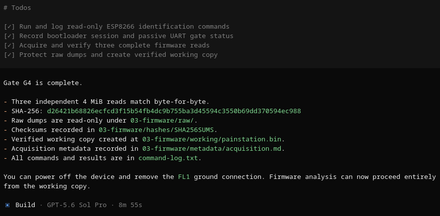 Three matching firmware reads and the verified working copy.