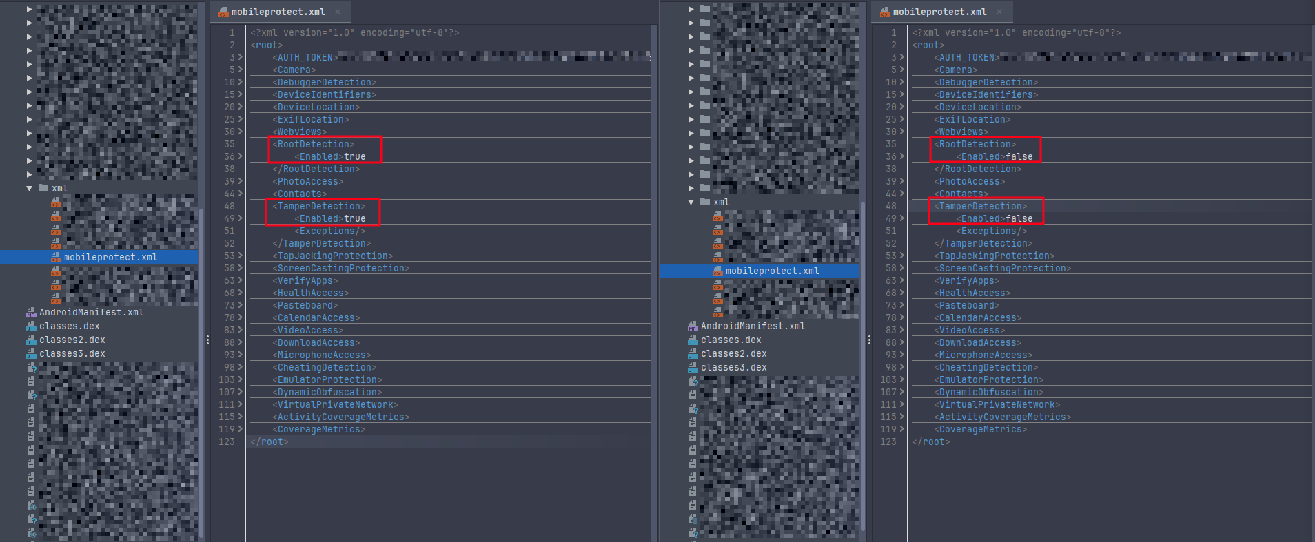 Modified XML side-by-side