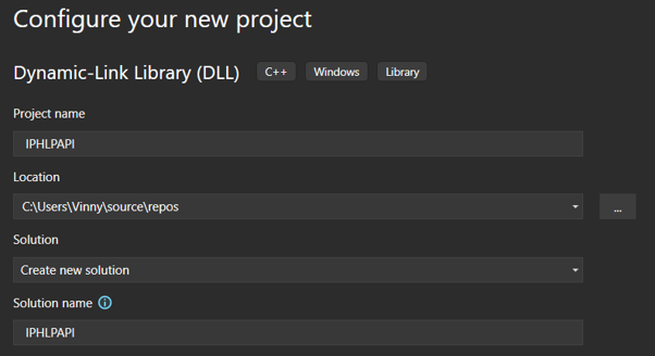 New DLL project. Name matches the target.